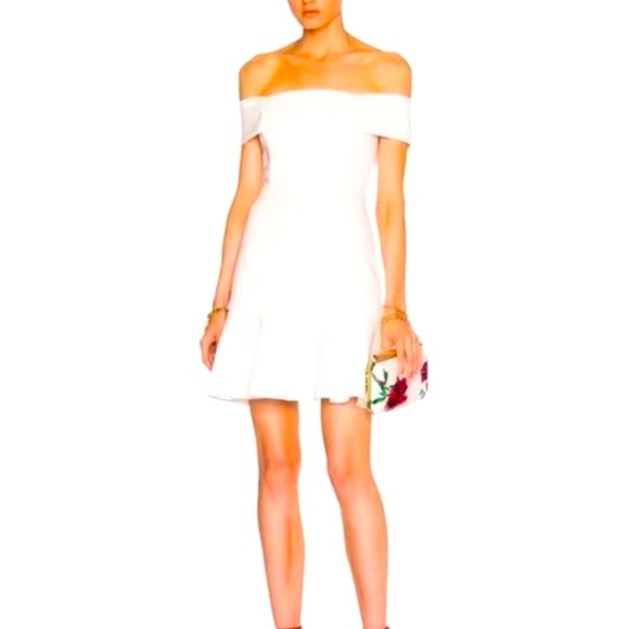 N/Nicholas ~ Designer Off the Shoulder Ponti Mini Dress in White - Picture 2 of 3